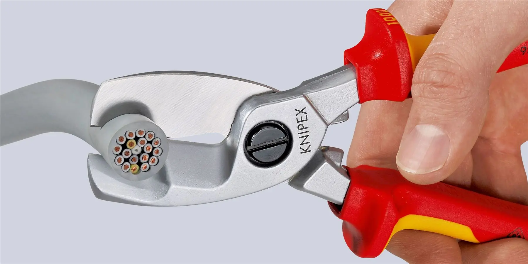 KNIPEX Cable Shears with Twin Cutting Edge 20mm Diameter Capacity 200mm VDE Multi Component Grips 95 16 200 SB - Image 3