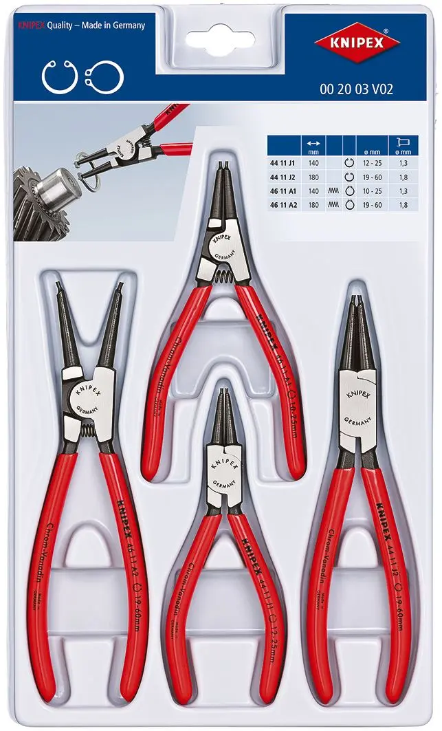 KNIPEX Circlip Plier Set 4 Pieces Internal External Pliers 00 20 03 V02