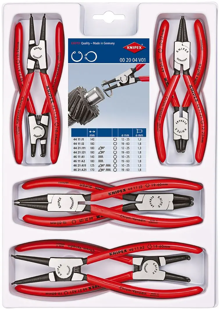 KNIPEX Circlip Plier Set 8 Pieces Internal External Pliers 00 20 04 V01