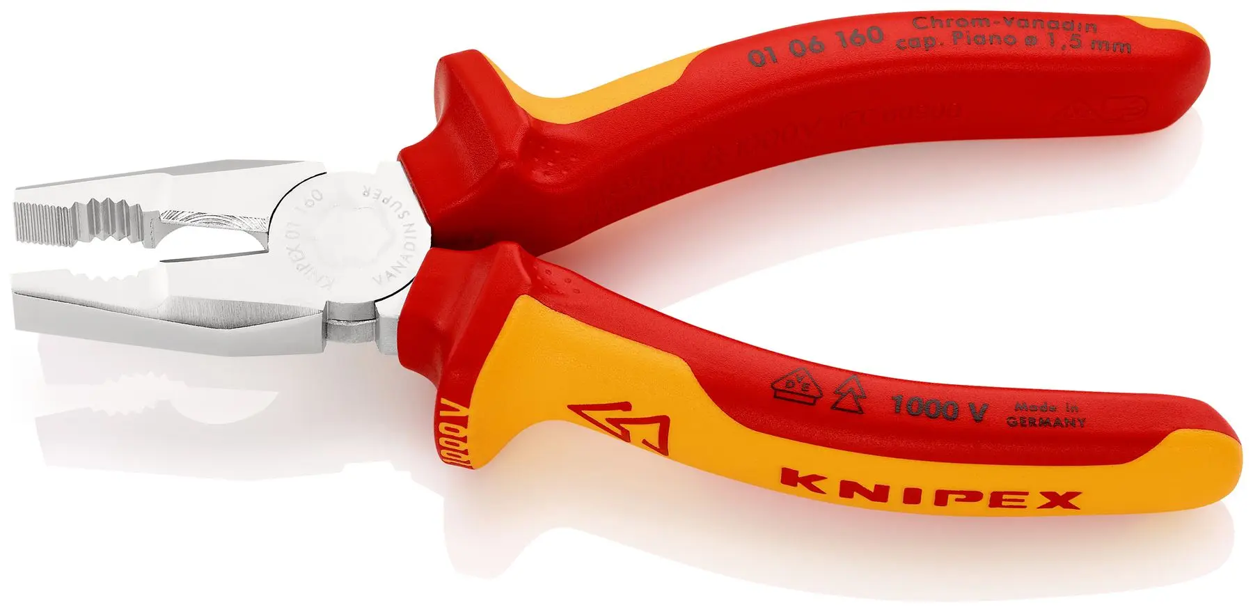 KNIPEX Combination Pliers VDE 160mm Chrome Vanadium 01 06 160 - Image 2