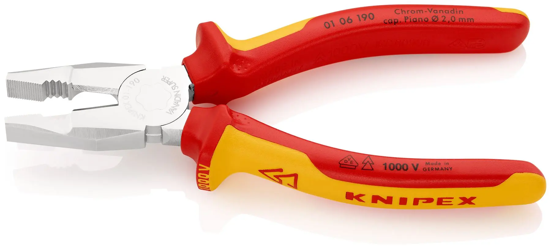 KNIPEX Combination Pliers VDE 190mm Chrome Vanadium 01 06 190 - Image 2
