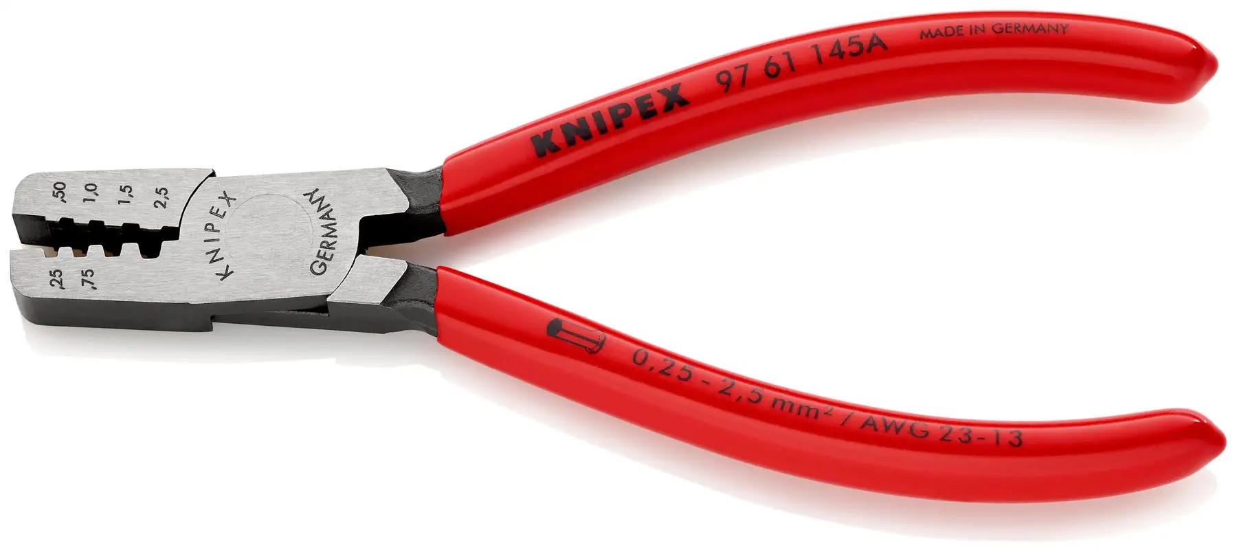 KNIPEX Crimping Pliers for Wire Ferrules 145mm 0.25-2.5mm² 145mm Plastic Coated Handles 97 61 145 A - Image 2