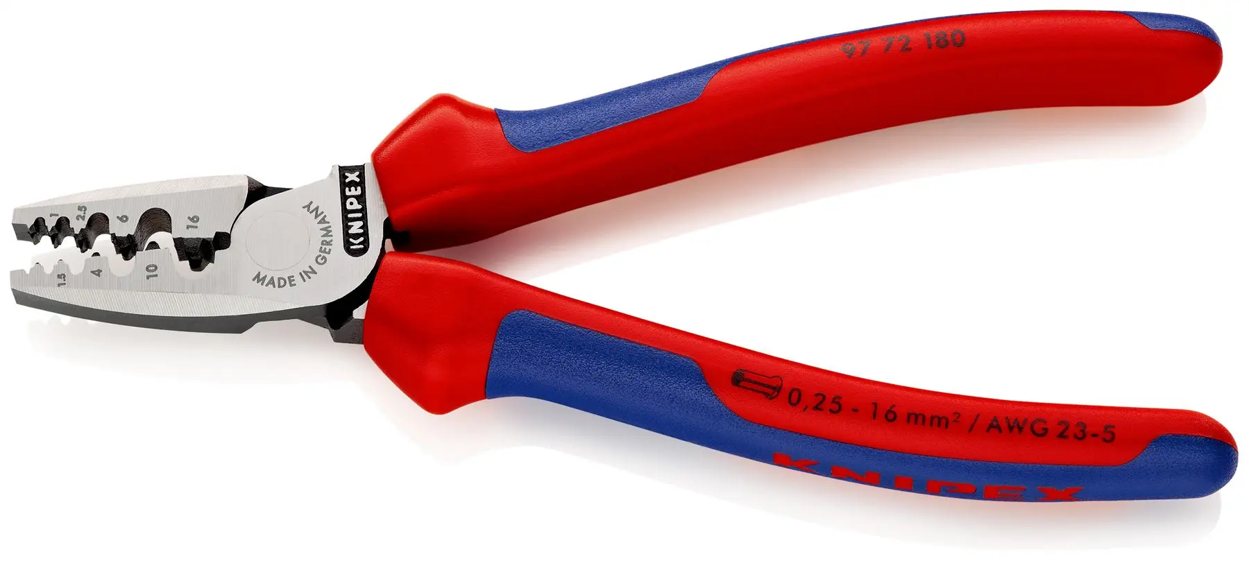 KNIPEX Crimping Pliers for Wire Ferrules 180mm 0.25-16mm² 180mm Multi Component Grips 97 72 180 - Image 2