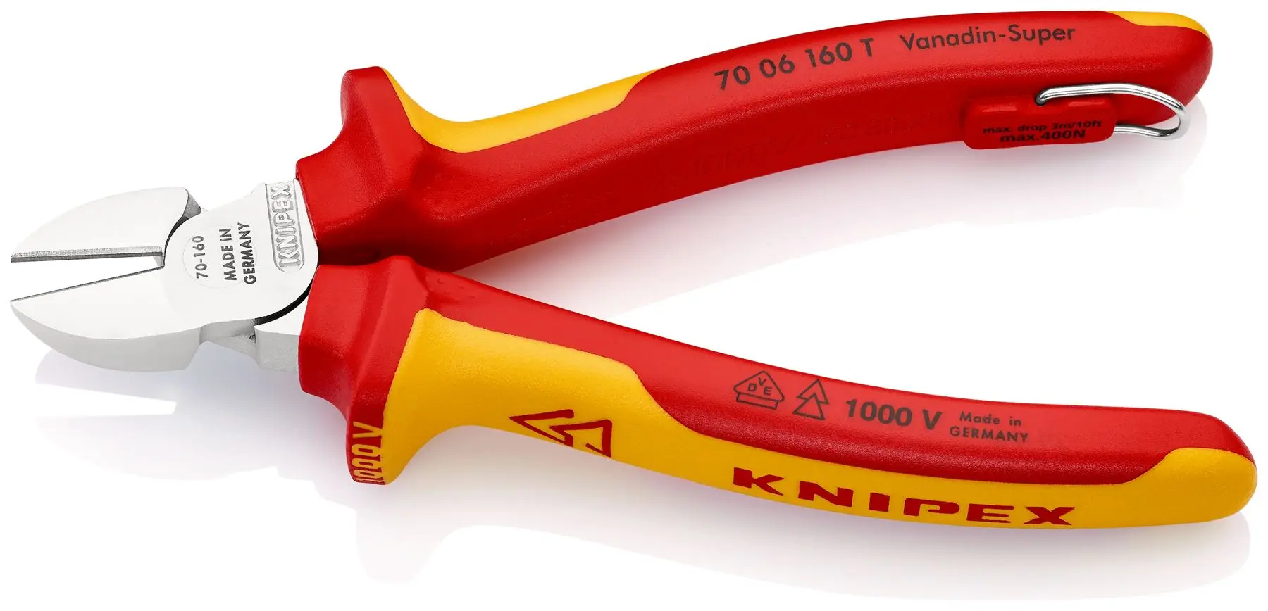 Knipex Diagonal Cutter Side Cutting Pliers 160mm Chrome VDE Insulated 1000V with Tether Point 70 06 160 T - Image 2