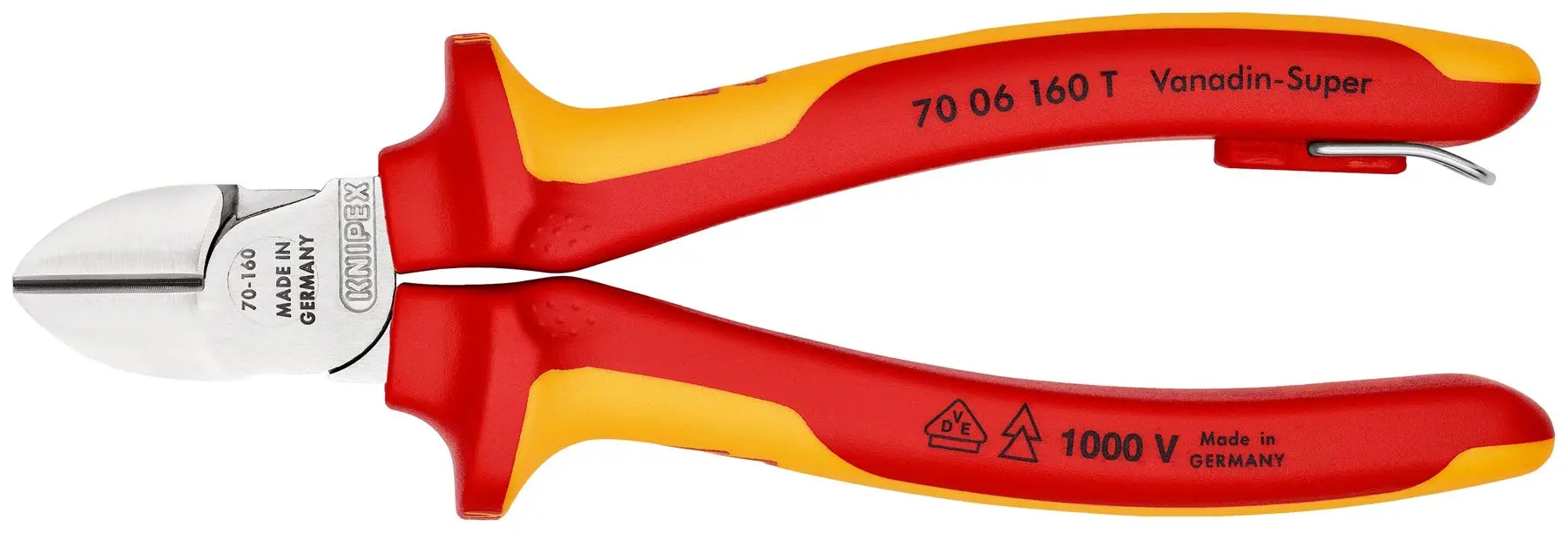 Knipex Diagonal Cutter Side Cutting Pliers 160mm Chrome VDE Insulated 1000V with Tether Point 70 06 160 T - Image 3
