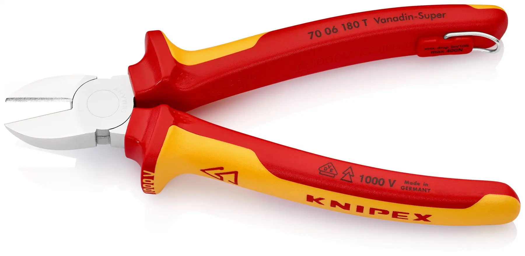 Knipex Diagonal Cutter Side Cutting Pliers 180mm Chrome VDE Insulated 1000V with Tether Point 70 06 180 T - Image 2