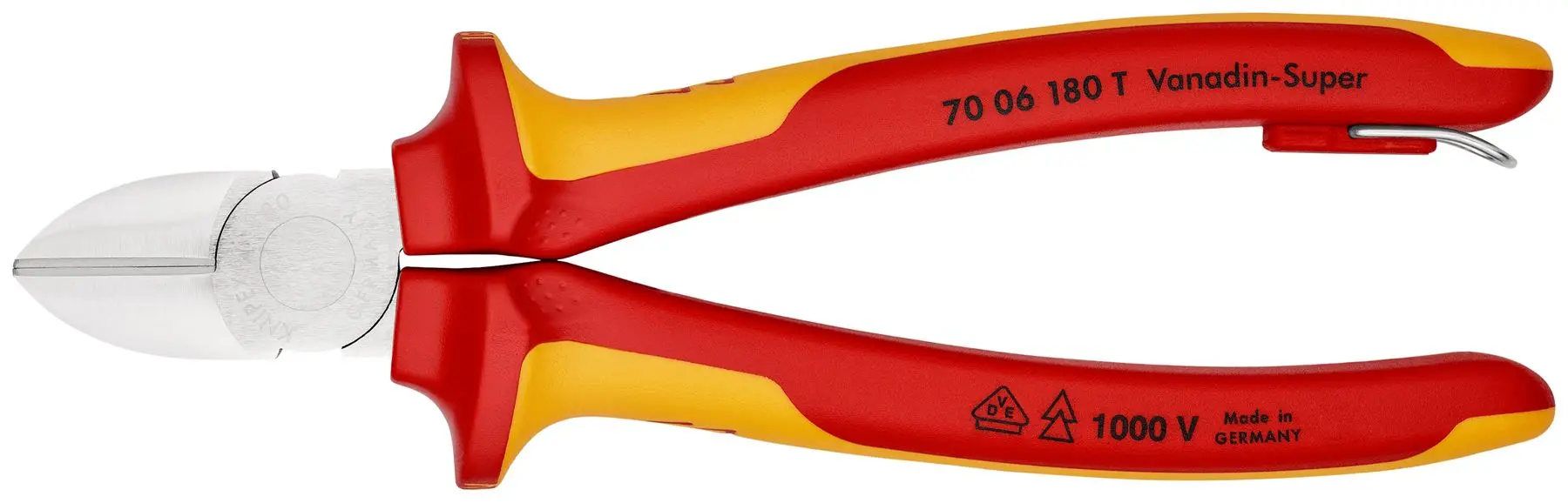 Knipex Diagonal Cutter Side Cutting Pliers 180mm Chrome VDE Insulated 1000V with Tether Point 70 06 180 T - Image 3