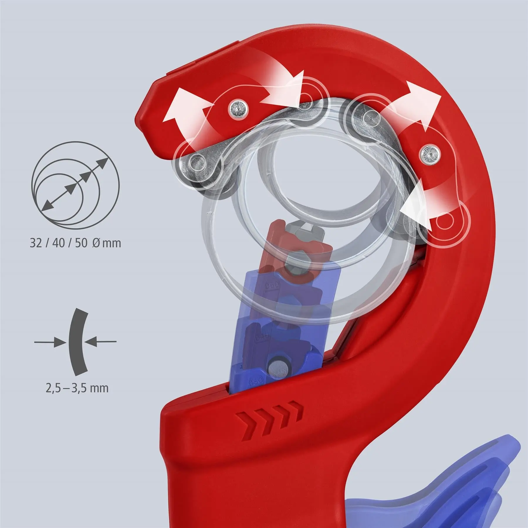 KNIPEX DPT50 Pipe Cutter for Thick Walled Plastic Pipes 50mm Diameter 90 23 02 BK - Image 9