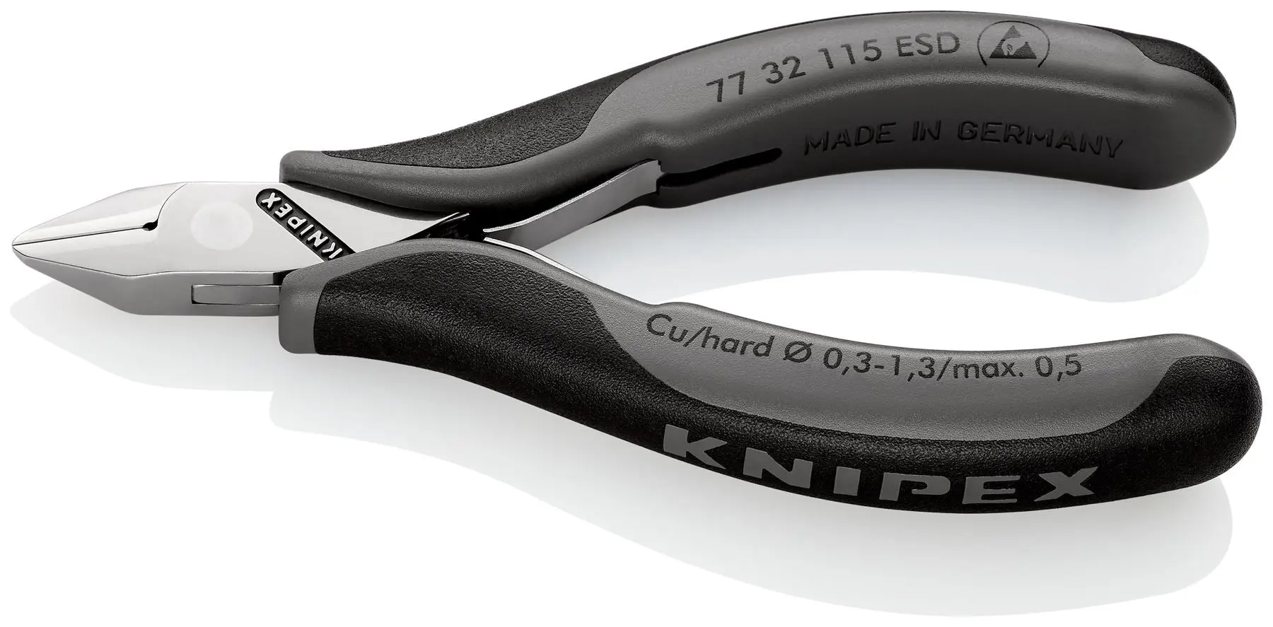 KNIPEX Electronics Diagonal Cutter Pliers Pointed Head Small Bevel 115mm Multi Component Grips 77 32 115 ESD