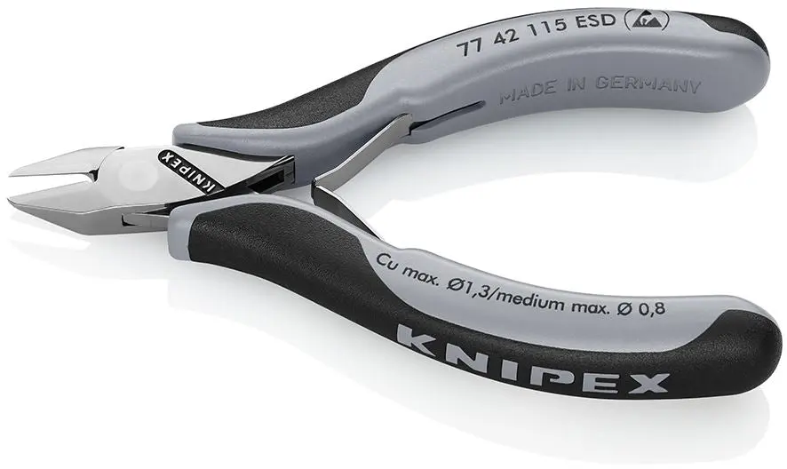 KNIPEX Electronics Diagonal Cutter Pliers Pointed Head without Bevel 115mm Multi Component Grips 77 42 115 ESD - Image 2