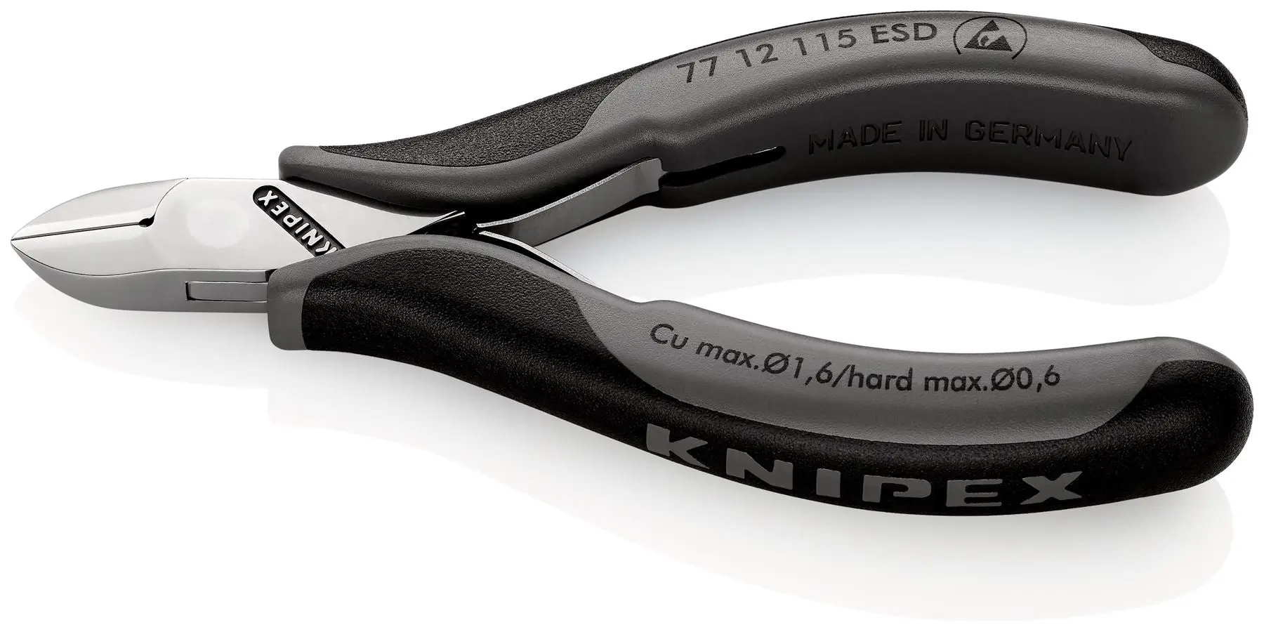 KNIPEX Electronics Diagonal Cutter Pliers Round Head Bevelled 115mm Multi Component Grips 77 12 115 ESD