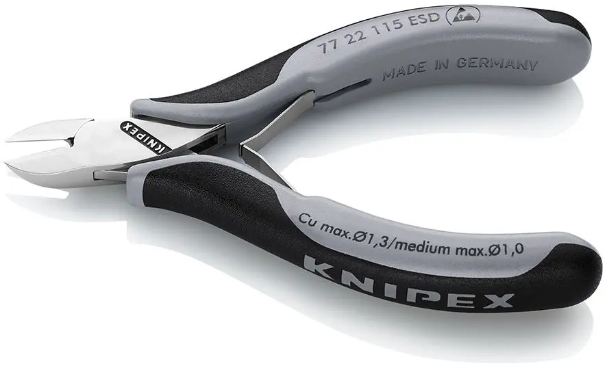 KNIPEX Electronics Diagonal Cutter Pliers Round Head without Bevel 115mm Multi Component Grips 77 22 115 ESD - Image 2