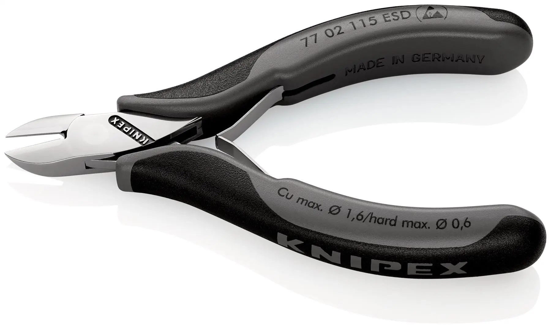 KNIPEX Electronics Diagonal Cutter Pliers with Carbide Cutting Edges 115mm Multi Component Grips 77 02 115 ESD - Image 2