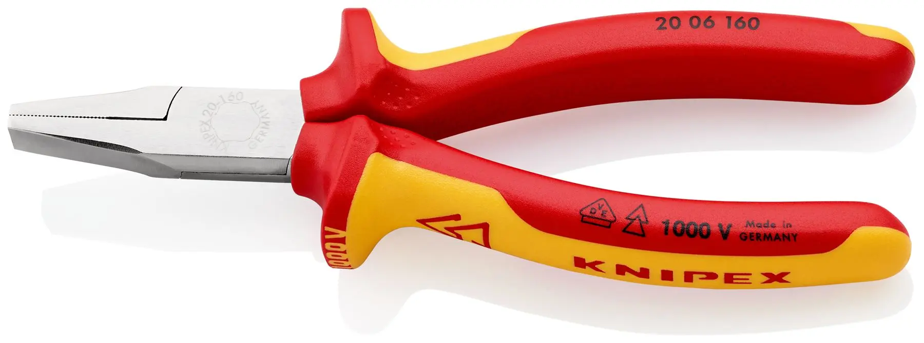 KNIPEX Flat Nose Pliers 160mm VDE Chrome Multi Component Grips 20 06 160