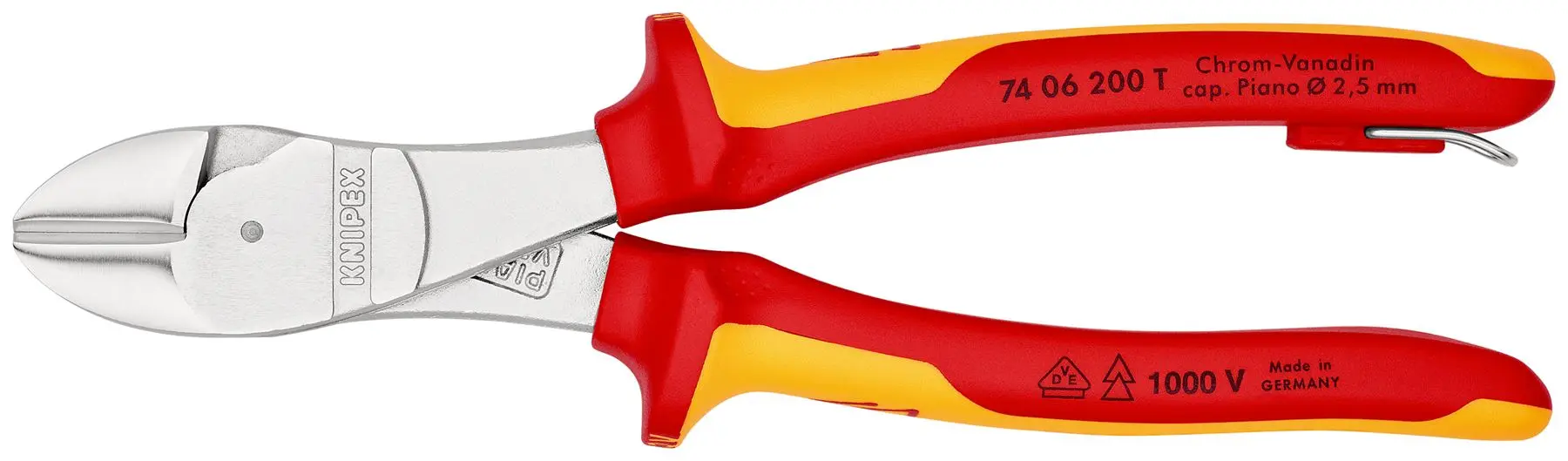 Knipex High Leverage Diagonal Cutter 200mm VDE Insulated 1000V with Tether Point 74 06 200 T - Image 3