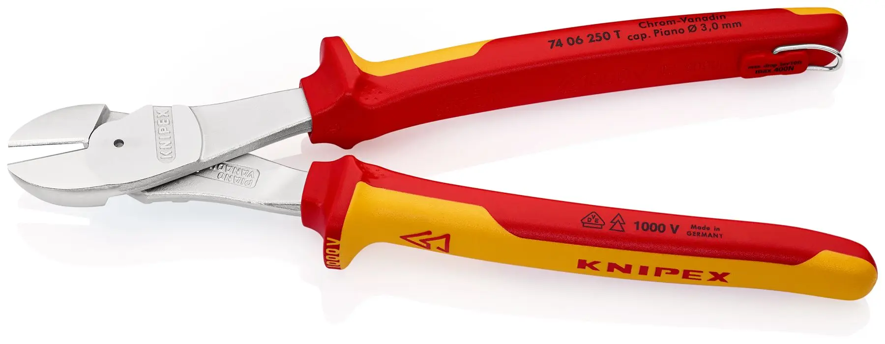 Knipex High Leverage Diagonal Cutter 250mm VDE Insulated 1000V with Tether Point 74 06 250 T - Image 2