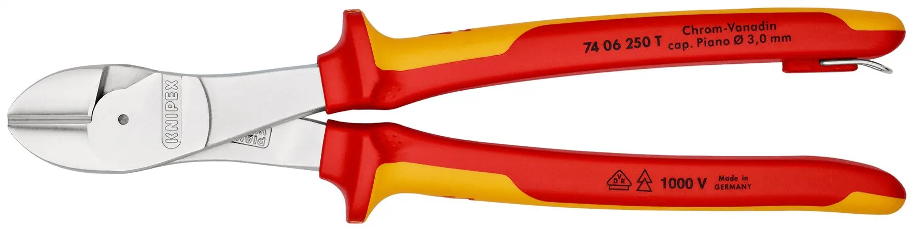 Knipex High Leverage Diagonal Cutter 250mm VDE Insulated 1000V with Tether Point 74 06 250 T - Image 3