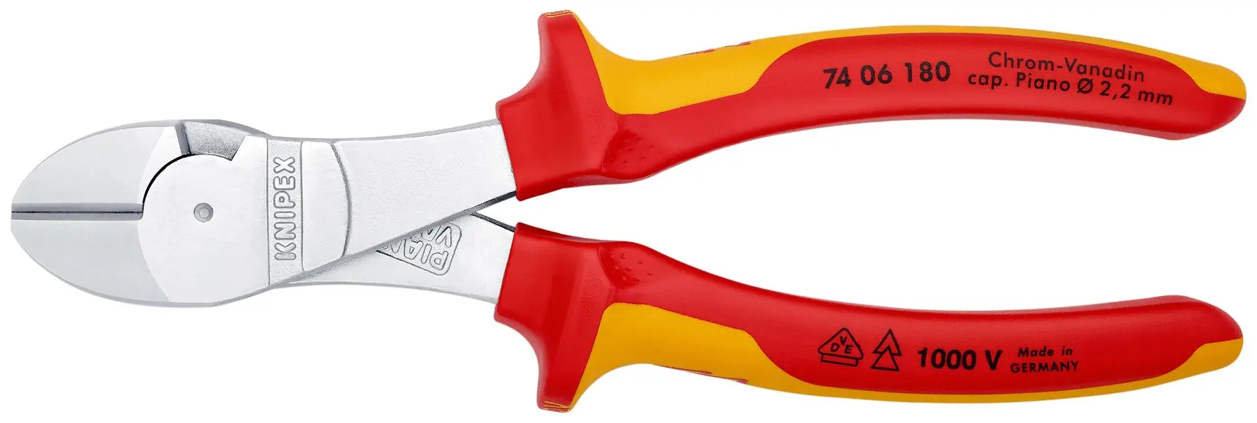 Knipex High Leverage Diagonal Side Cutting Pliers 180mm VDE Insulated 74 06 180 - Image 3