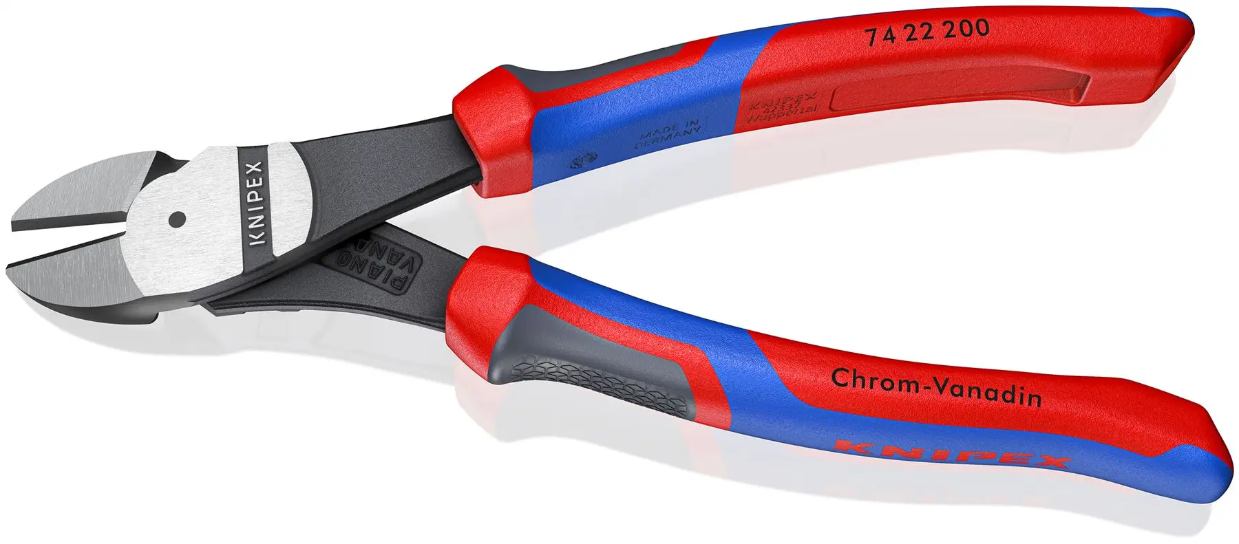 KNIPEX High Leverage Diagonal Side Cutting Pliers 200mm 25° Offset with Comfort Handles 74 22 200 - Image 2