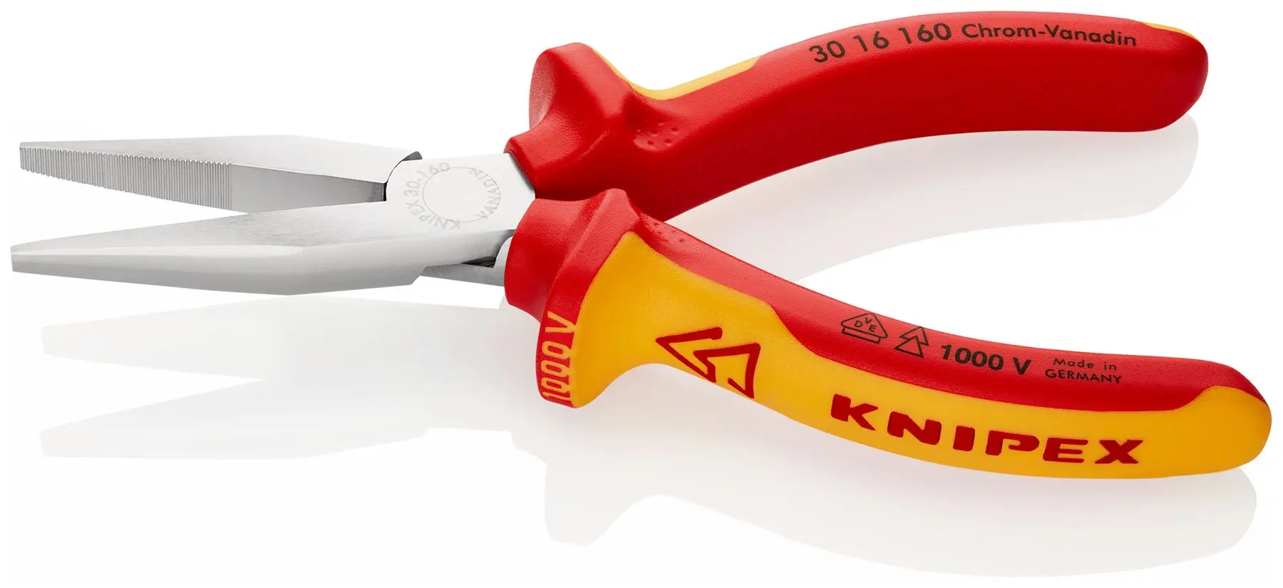 KNIPEX Long Nose Pliers Heavy Duty Wear Resisting 160mm VDE Chrome Multi Component Grips 30 16 160 - Image 2