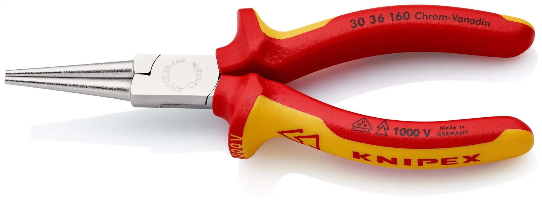KNIPEX Long Nose Pliers Heavy Duty Wear Resisting 160mm VDE Chrome Multi Component Grips 30 36 160