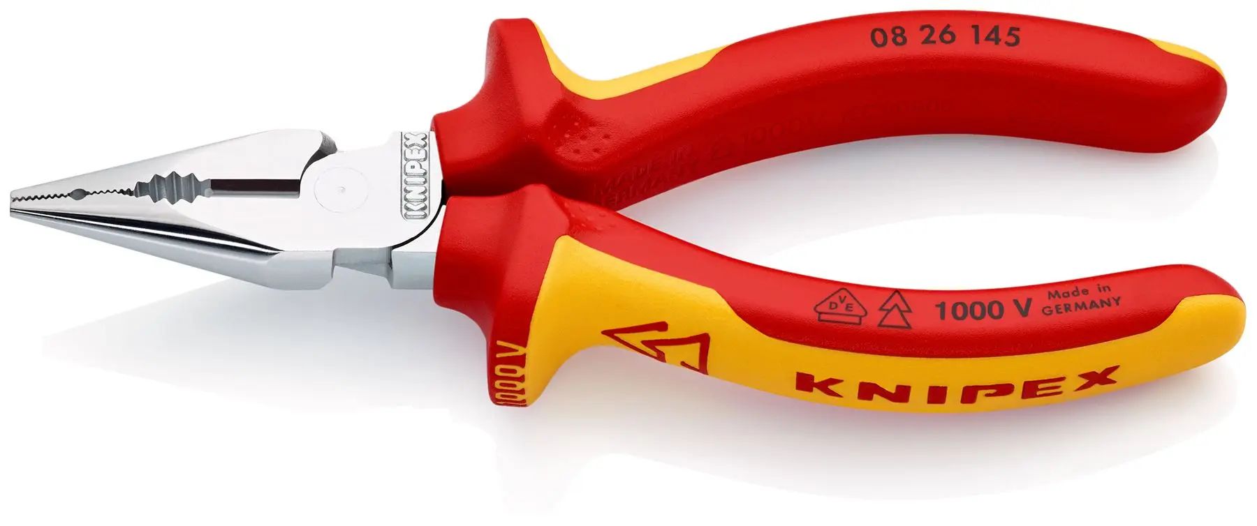 KNIPEX Needle Nose Combination Pliers 145mm VDE Chrome Multi Component Grips 08 26 145