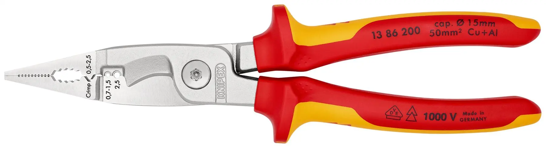 KNIPEX Pliers for Electrical Installation 200mm VDE Chrome Multi Component Grips 13 86 200 SB