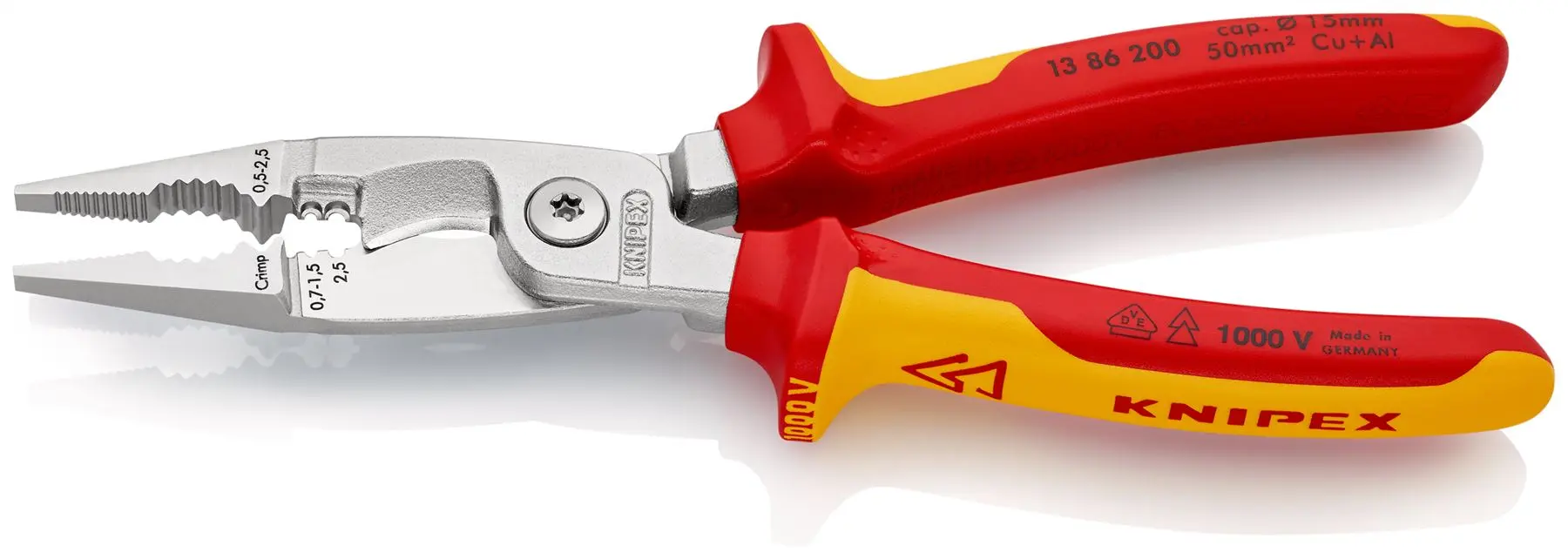 KNIPEX Pliers for Electrical Installation 200mm VDE Chrome Multi Component Grips 13 86 200 SB - Image 2