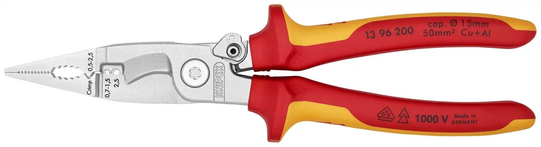 KNIPEX Pliers for Electrical Installation 200mm VDE Chrome Multi Component Grips 13 96 200 SB