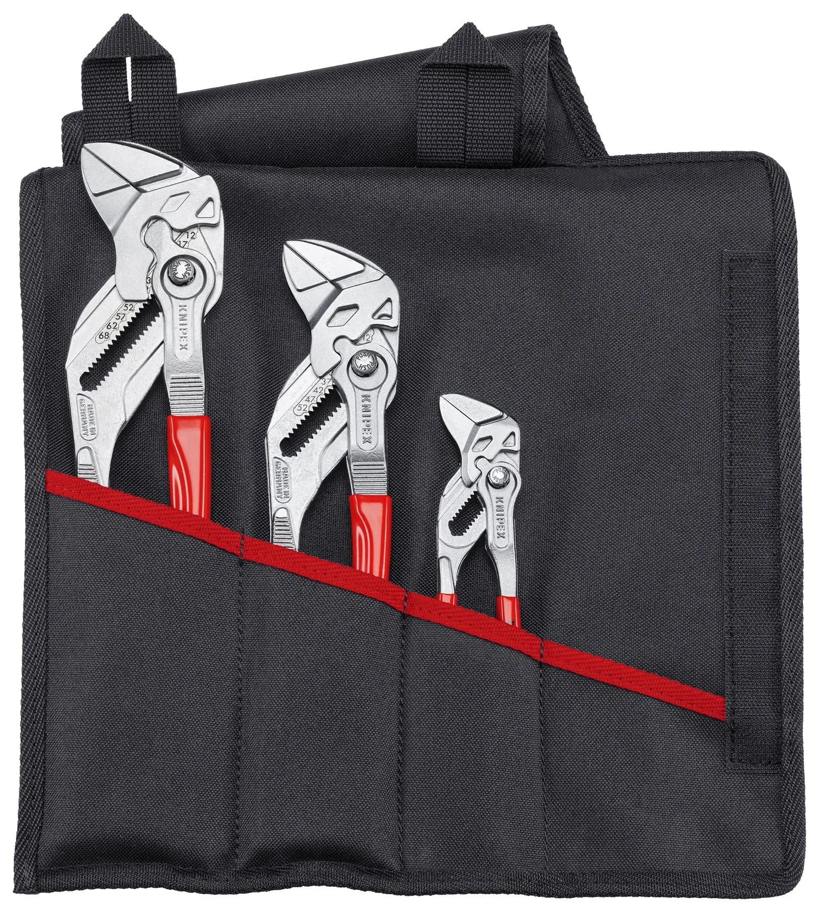 KNIPEX Pliers Wrench Set 3 Piece in Tool Roll Chrome Plated 150-300mm 00 15 55 S7
