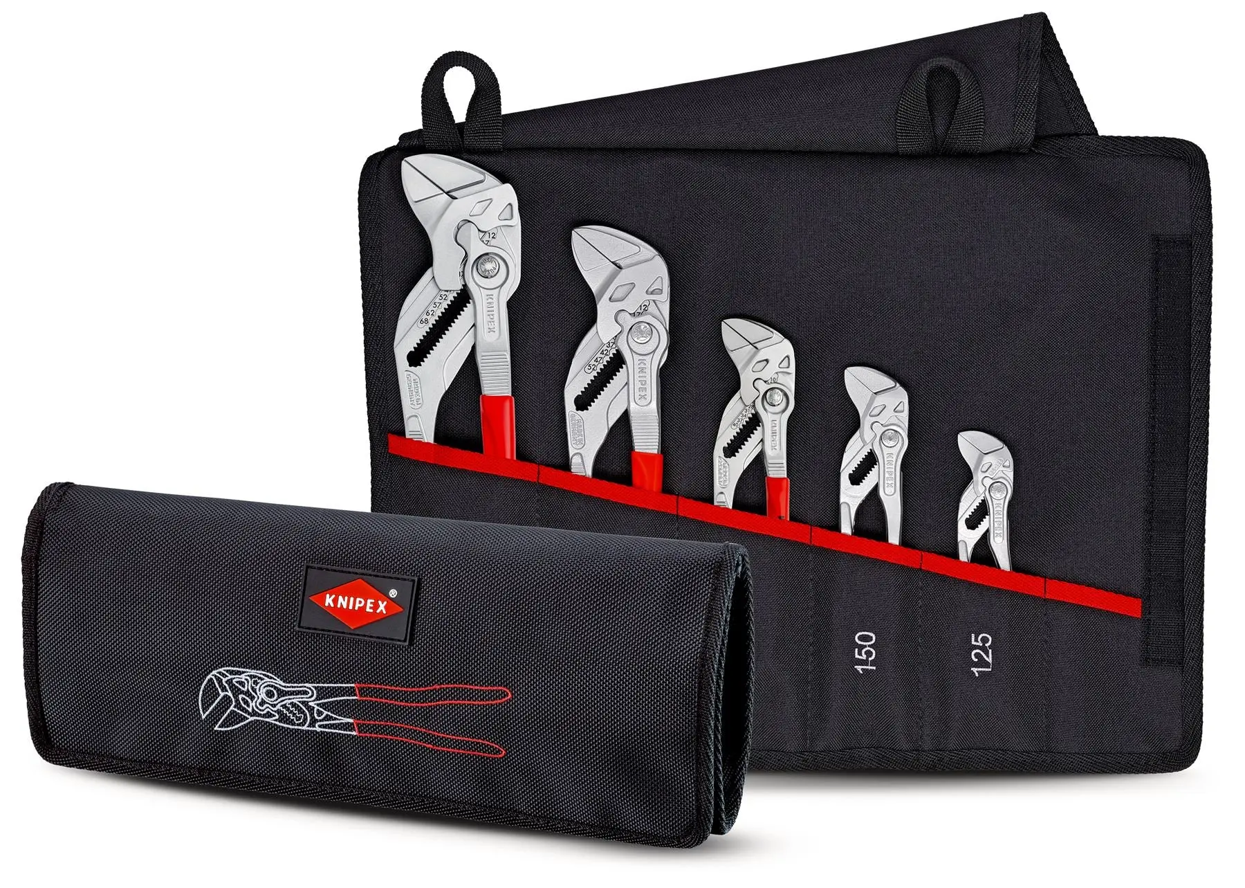 KNIPEX Pliers Wrench Set 5 Piece in Tool Roll Chrome Plated 125-300mm 00 19 55 S4 - Image 2