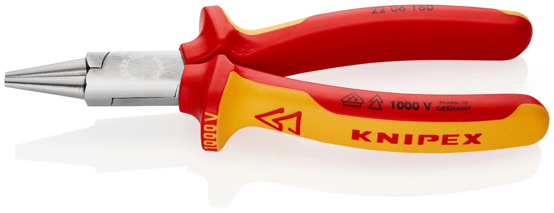 Knipex Round Nose Pliers 160mm VDE 1000V Multi Component Grips 22 06 160