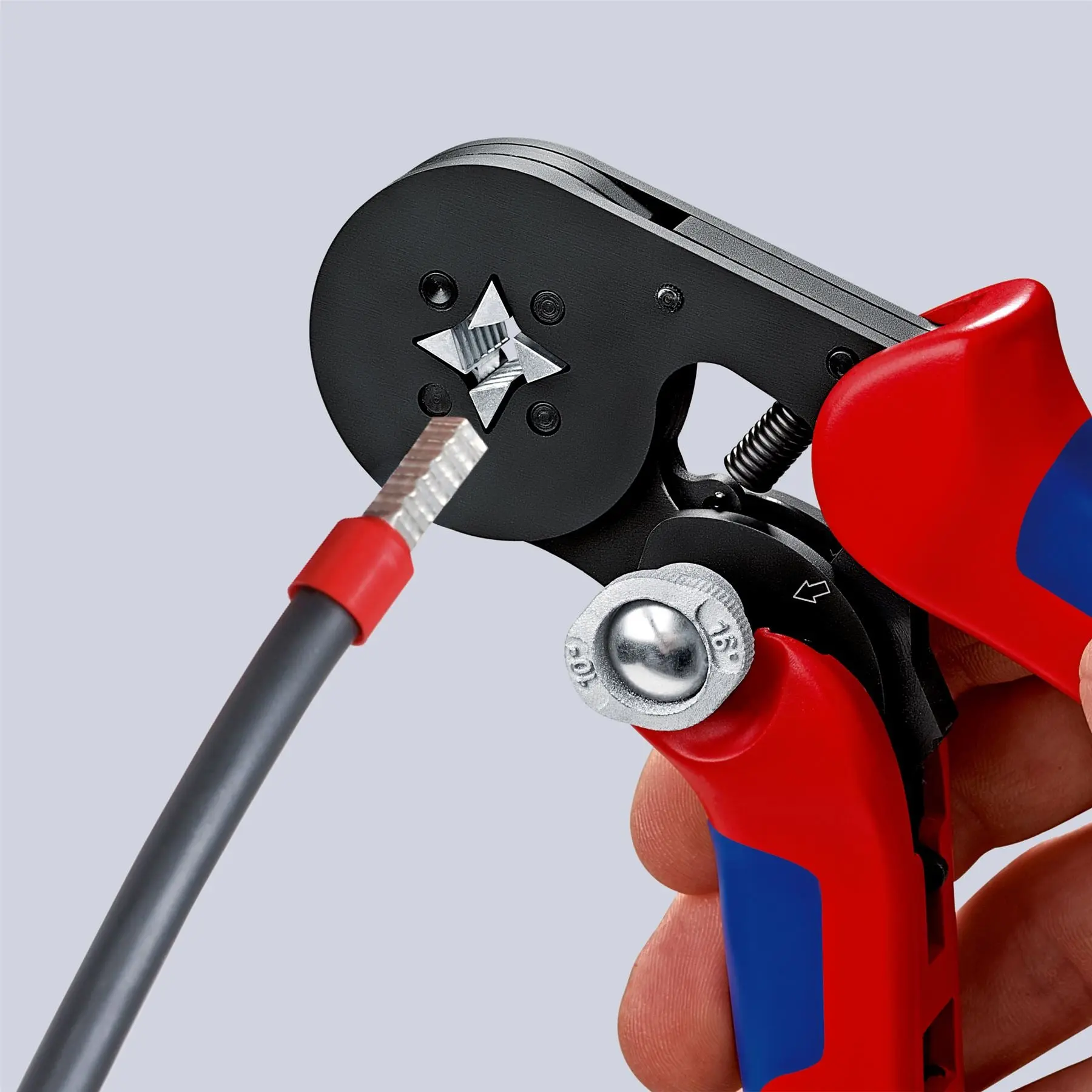 KNIPEX Self Adjusting Crimping Pliers for Wire Ferrules with Lateral Access 0.08-16mm² 180mm Multi Component Grips 97 53 04 SB - Image 3