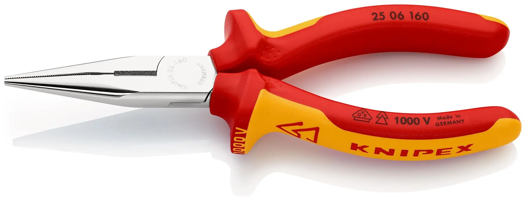 KNIPEX Snipe Nose Side Cutting Pliers Radio Plier 160mm VDE Chrome Multi Component Grips 25 06 160
