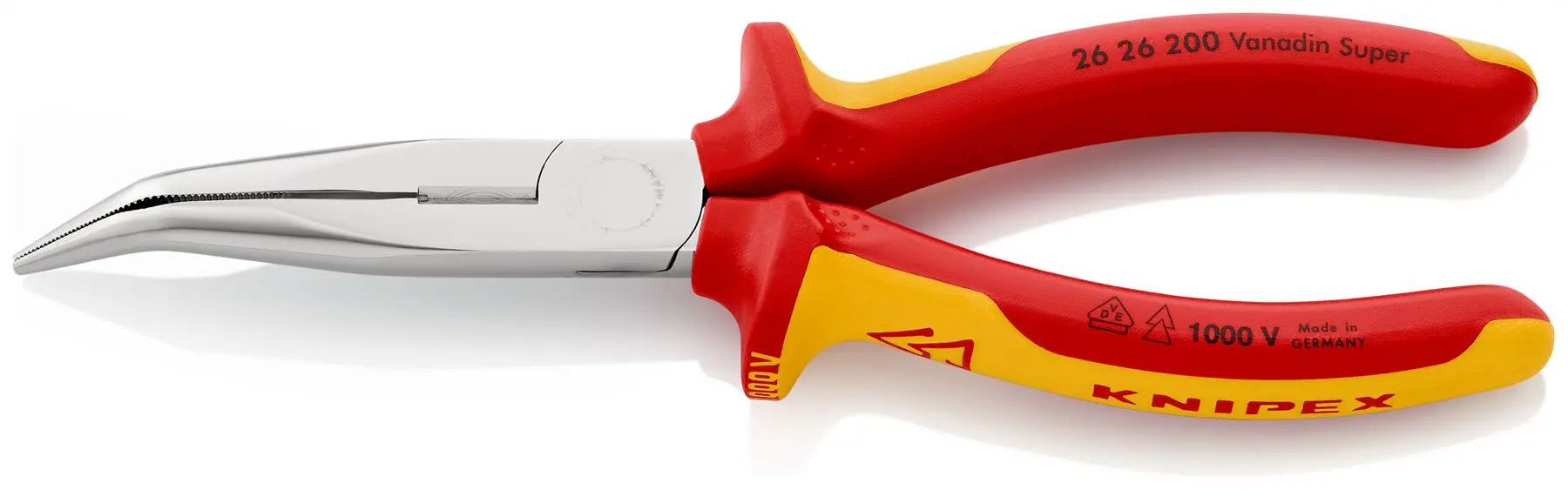 KNIPEX Snipe Nose Side Cutting Pliers Stork Beak Plier Bent Nose 200mm VDE Chrome Multi Component Grips 26 26 200 SB