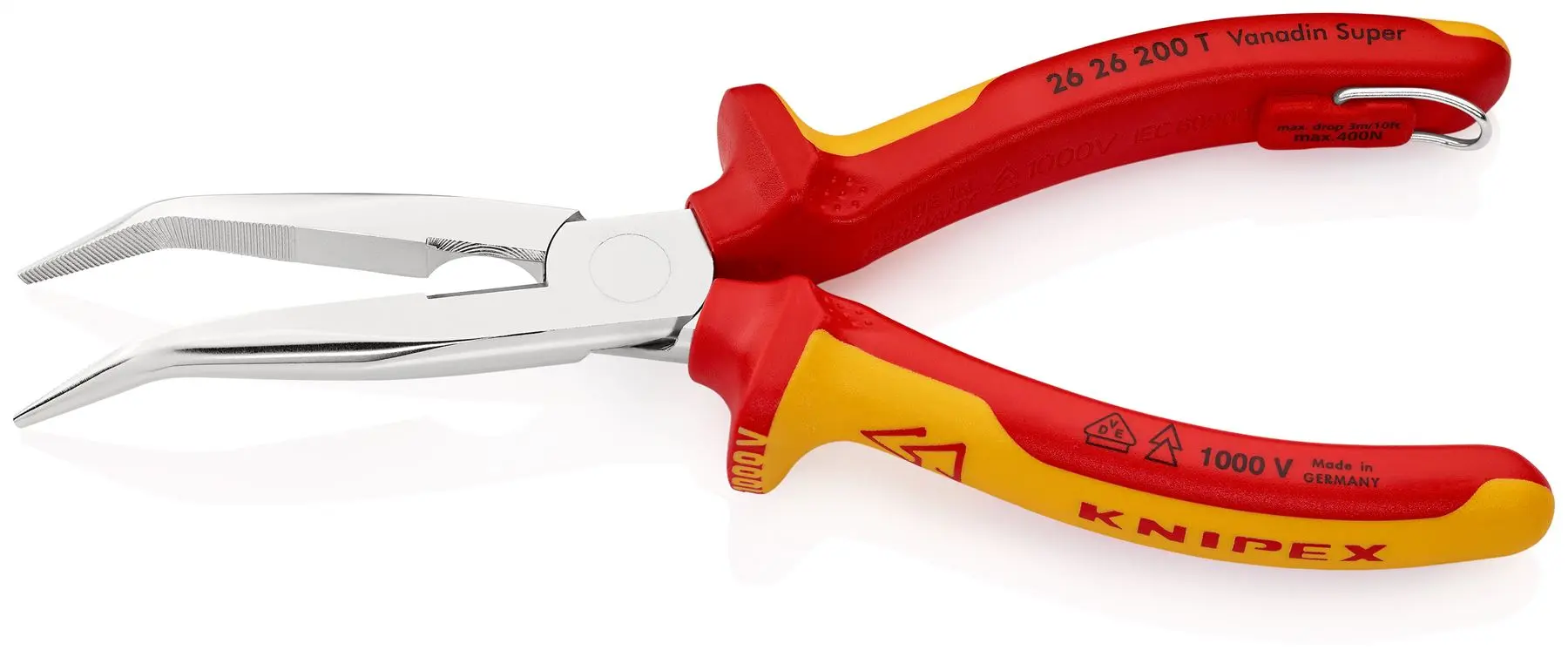 KNIPEX Snipe Nose Side Cutting Pliers Stork Beak Plier Bent Nose 200mm VDE Chrome with Tether Point 26 26 200 T BK - Image 2