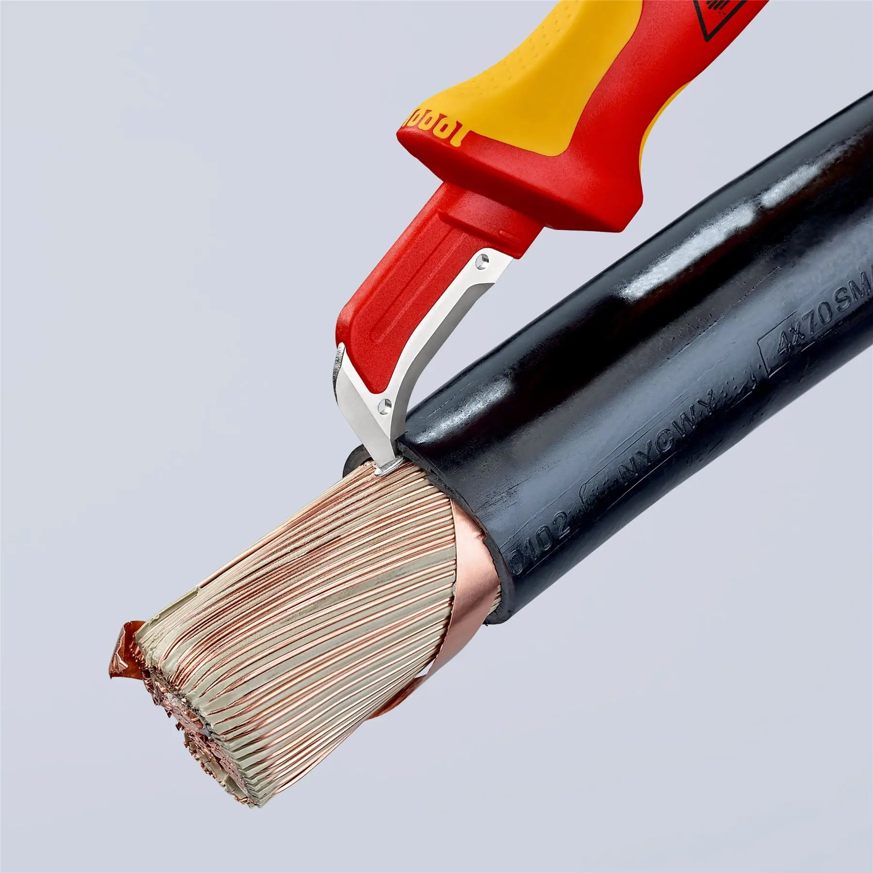 KNIPEX Stripping Knife with Guide Shoe 180mm VDE Insulated Multi Component Handle 38mm Blade Length 98 55 - Image 4