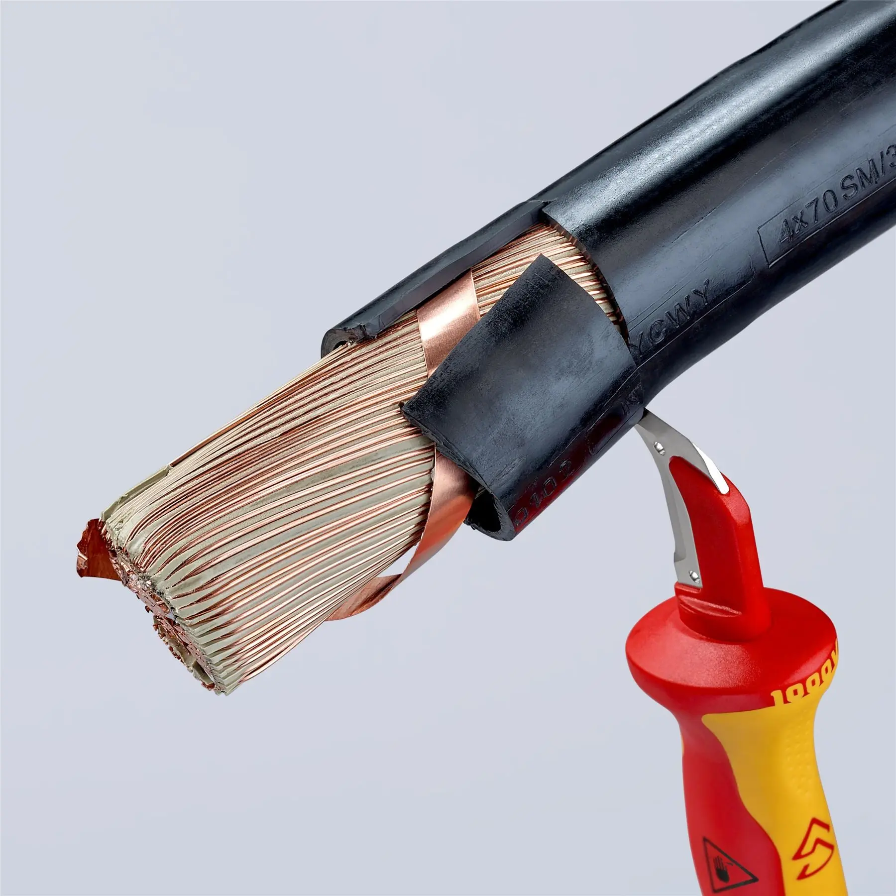 KNIPEX Stripping Knife with Guide Shoe 180mm VDE Insulated Multi Component Handle 38mm Blade Length 98 55 - Image 5