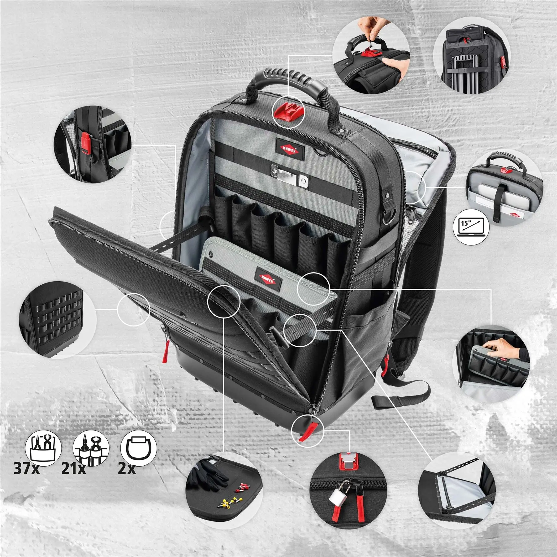 Knipex Tool Backpack Bag Modular X18 Electro 22 Piece Kit 00 21 50 E - Image 6
