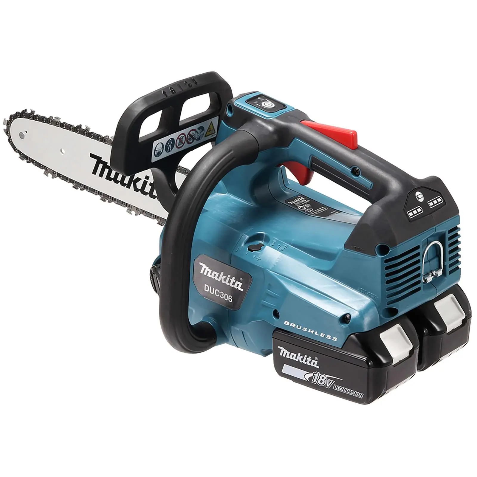 Makita Chainsaw Kit 30cm 12" 18V x 2 LXT Brushless Cordless 2 x 5Ah Battery and Dual Rapid Charger Top Handle Garden Tree Cutting Pruning DUC306PT2 - Image 6
