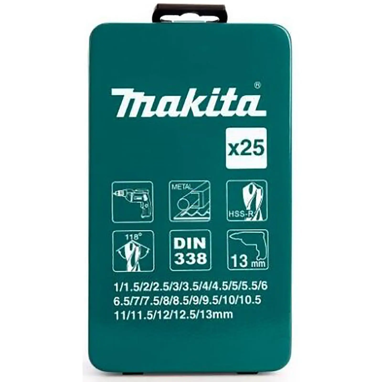 Makita Drill Bit Set HSS-R 25 Piece Roll Forged in Metal Case 1-13mm D-54097 - Image 5