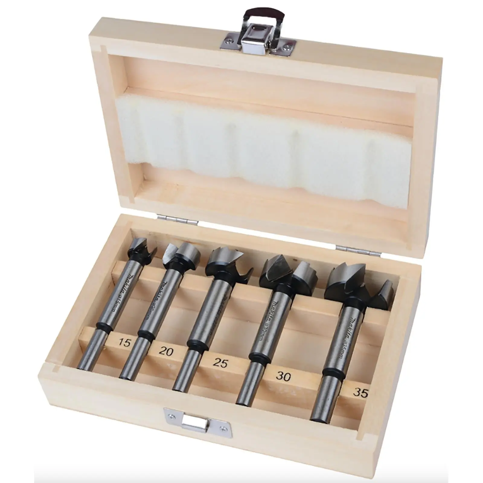 Makita Forstner Wood Drill Bit Set 5 Pieces 15-35mm in Wooden Box