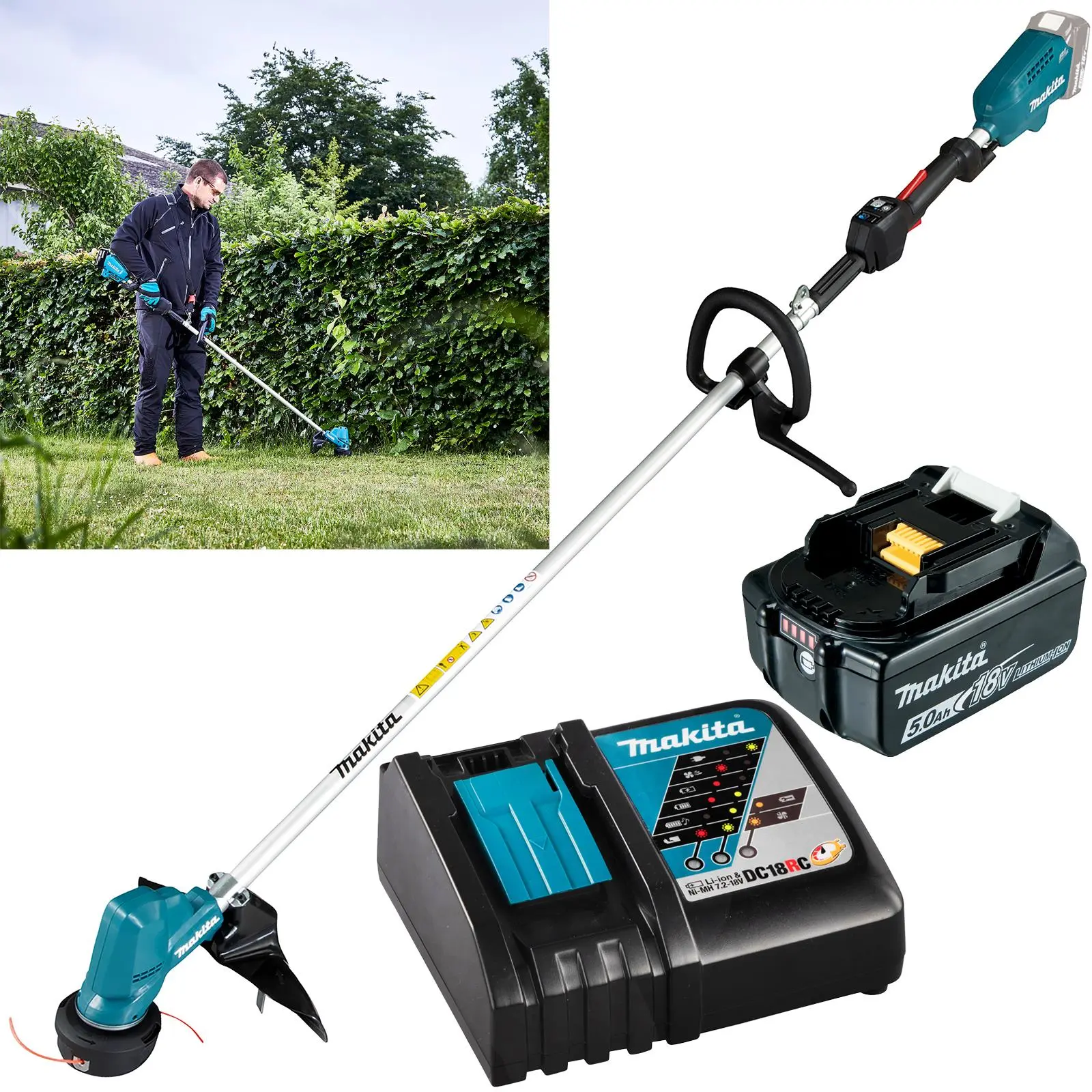 Makita Line Trimmer Strimmer Kit 18V LXT Brushless Cordless Garden Lawn Strimming 5Ah Battery and Charger DUR190LRT8
