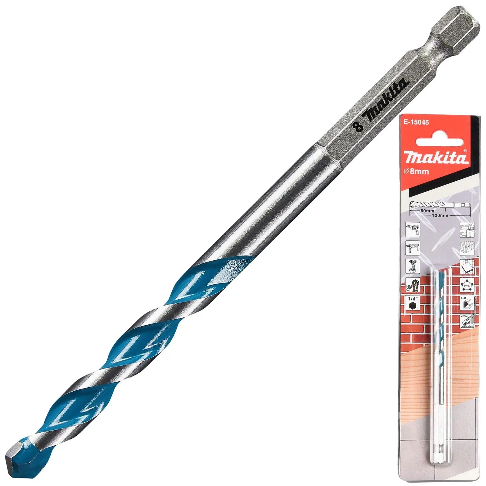 Makita Multi Material Drill Bits TCT 1/4" Hex Shank for Wood Plastic Masonry Ceramic Tiles Steel - Choose Size - Image 2