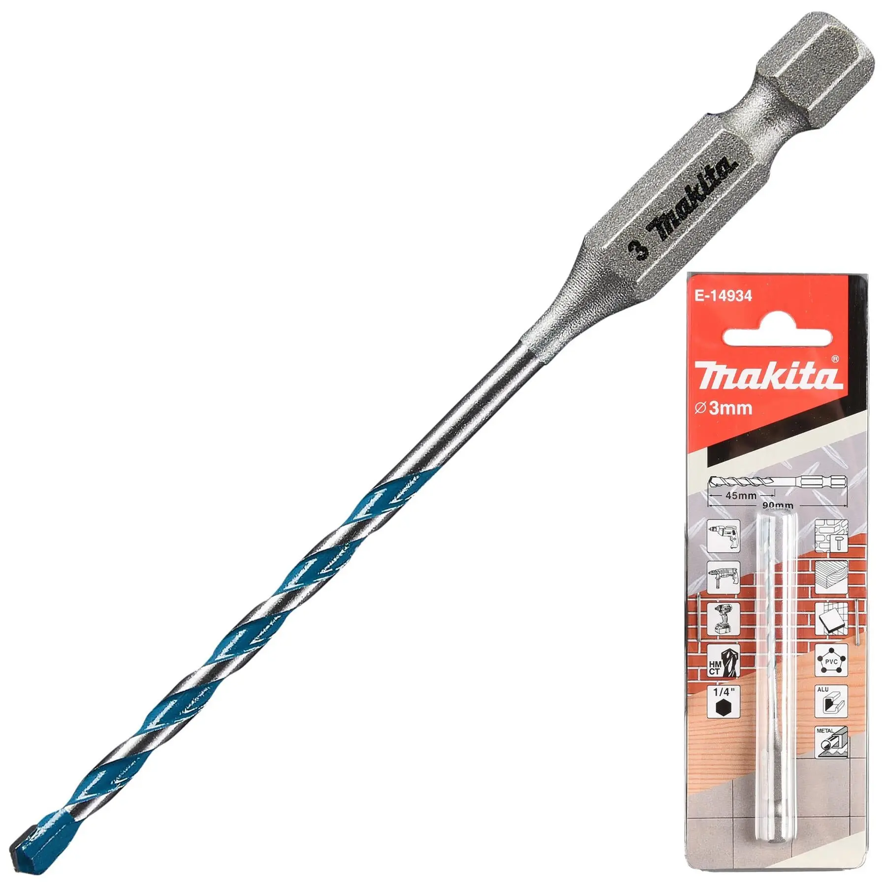 Makita Multi Material Drill Bits TCT 1/4" Hex Shank for Wood Plastic Masonry Ceramic Tiles Steel - Choose Size - Image 3