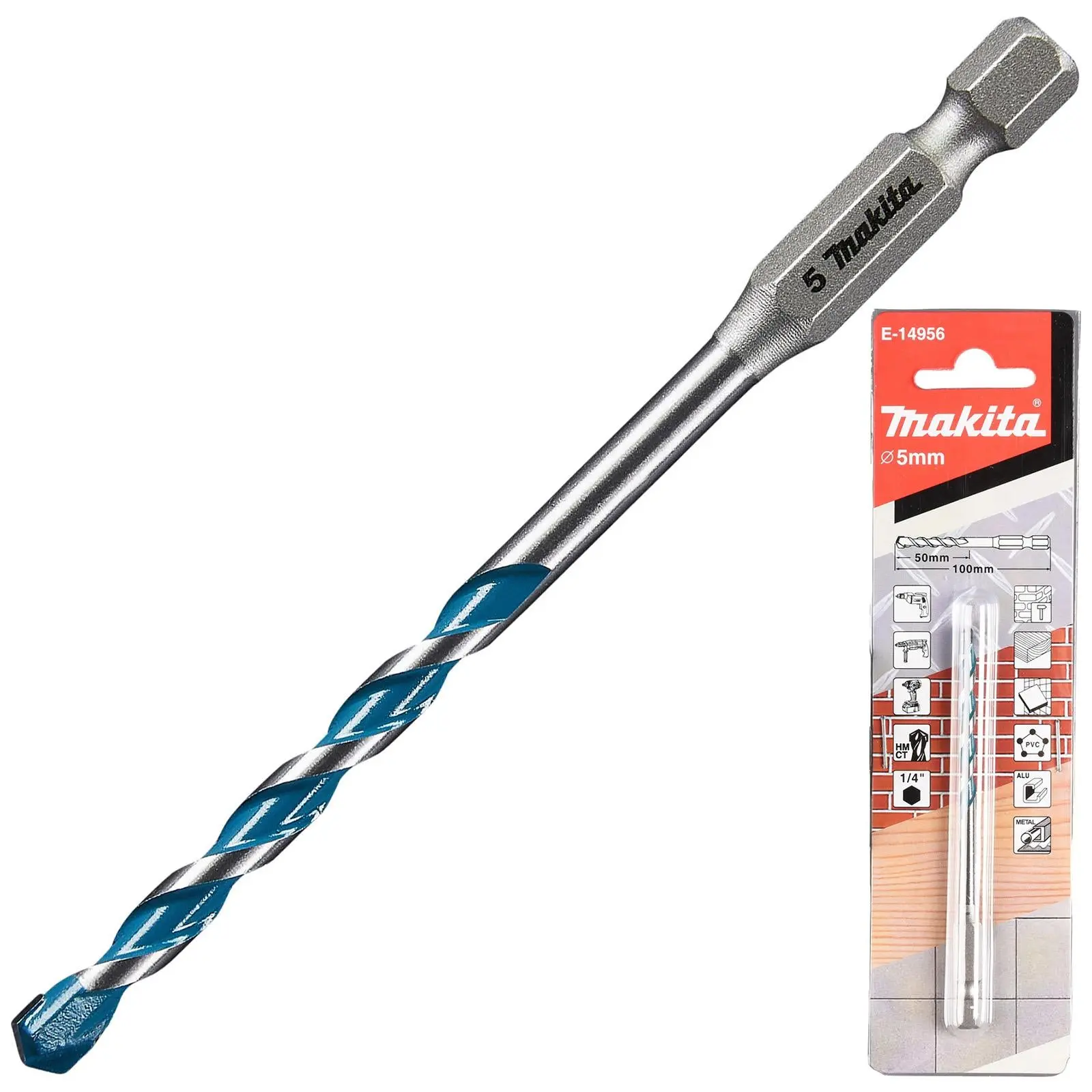 Makita Multi Material Drill Bits TCT 1/4" Hex Shank for Wood Plastic Masonry Ceramic Tiles Steel - Choose Size - Image 4
