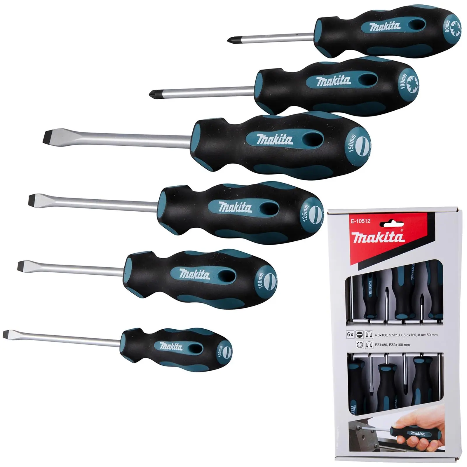 Makita Screwdriver Set Pozi Slotted PZ SL 100mm 6pc E-10512