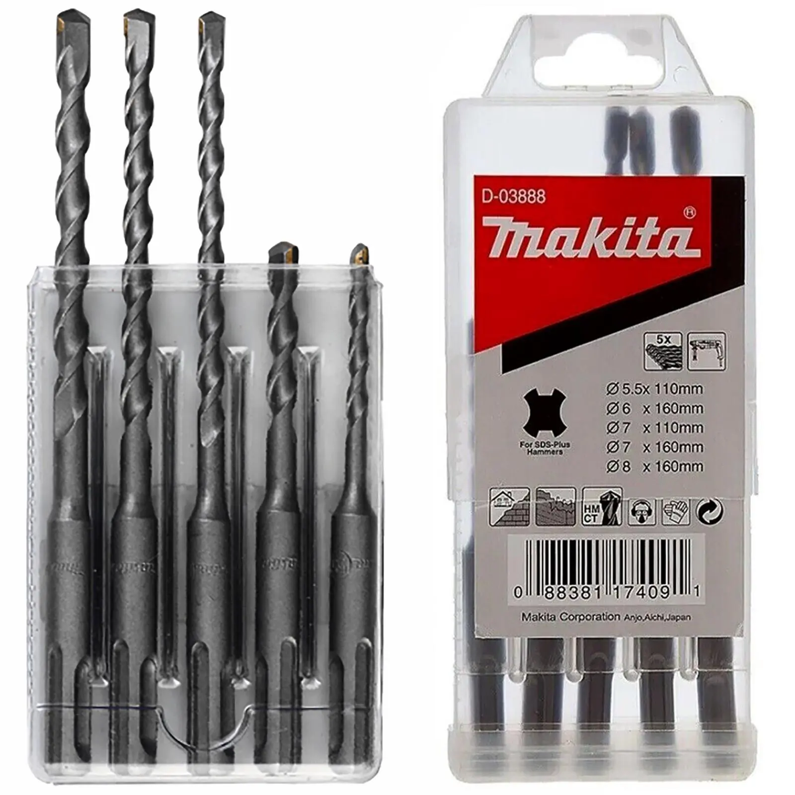 Makita SDS Plus Hammer Drill Bit Set 5 Piece 2 Cut 5.5-8mm D-03888