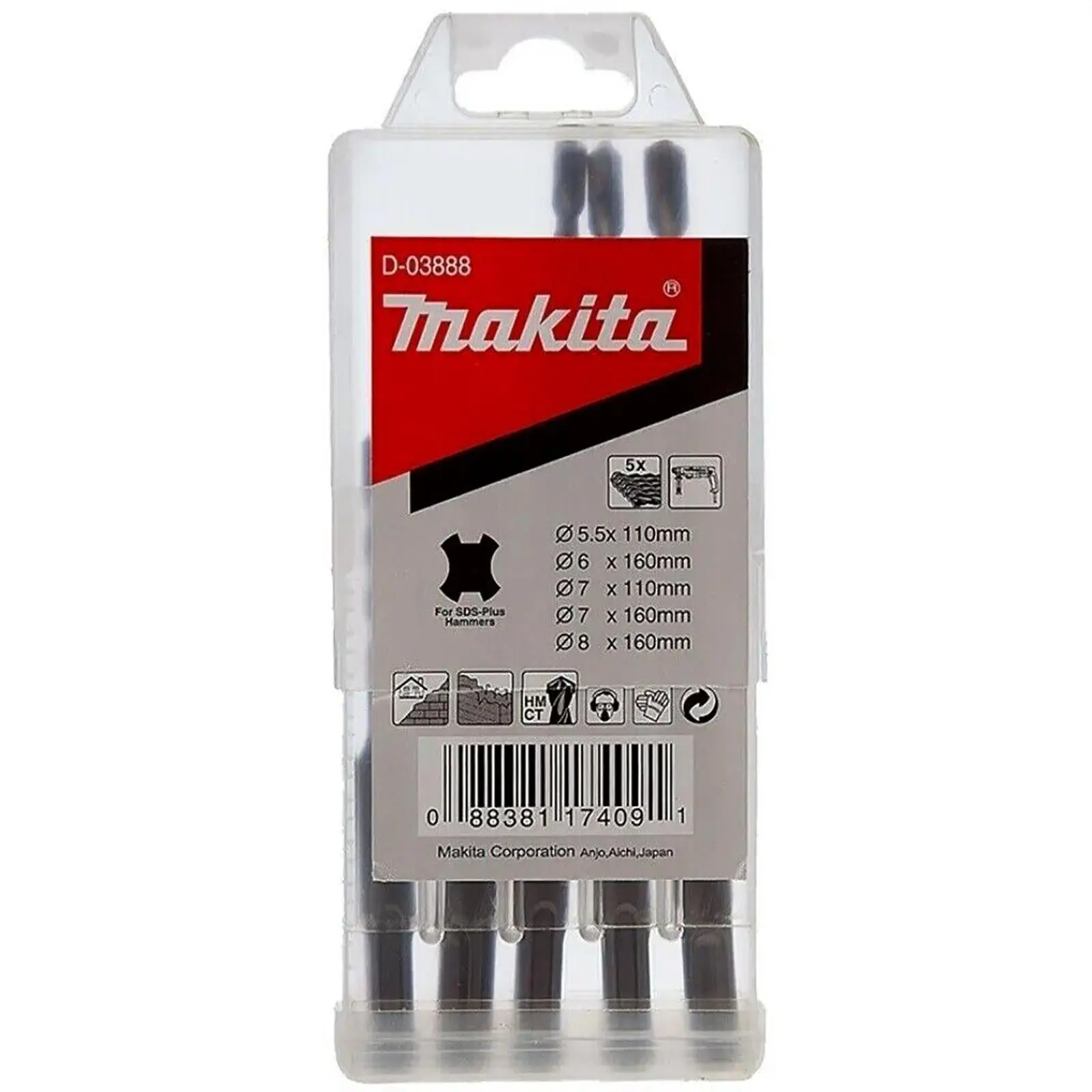 Makita SDS Plus Hammer Drill Bit Set 5 Piece 2 Cut 5.5-8mm D-03888 - Image 2