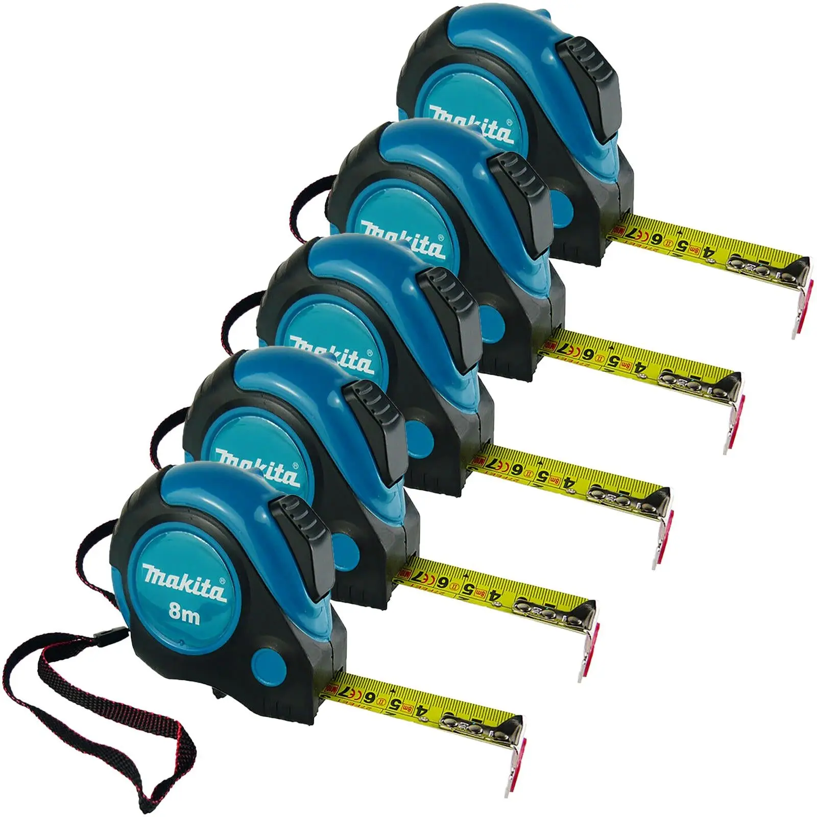 Makita Tape Measure 8m Metric Imperial Auto Lock Magnetic Hook End 5 Pack